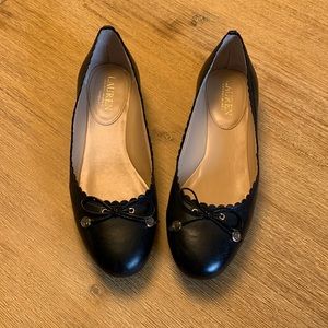 Black leather ballet shoe slip on
